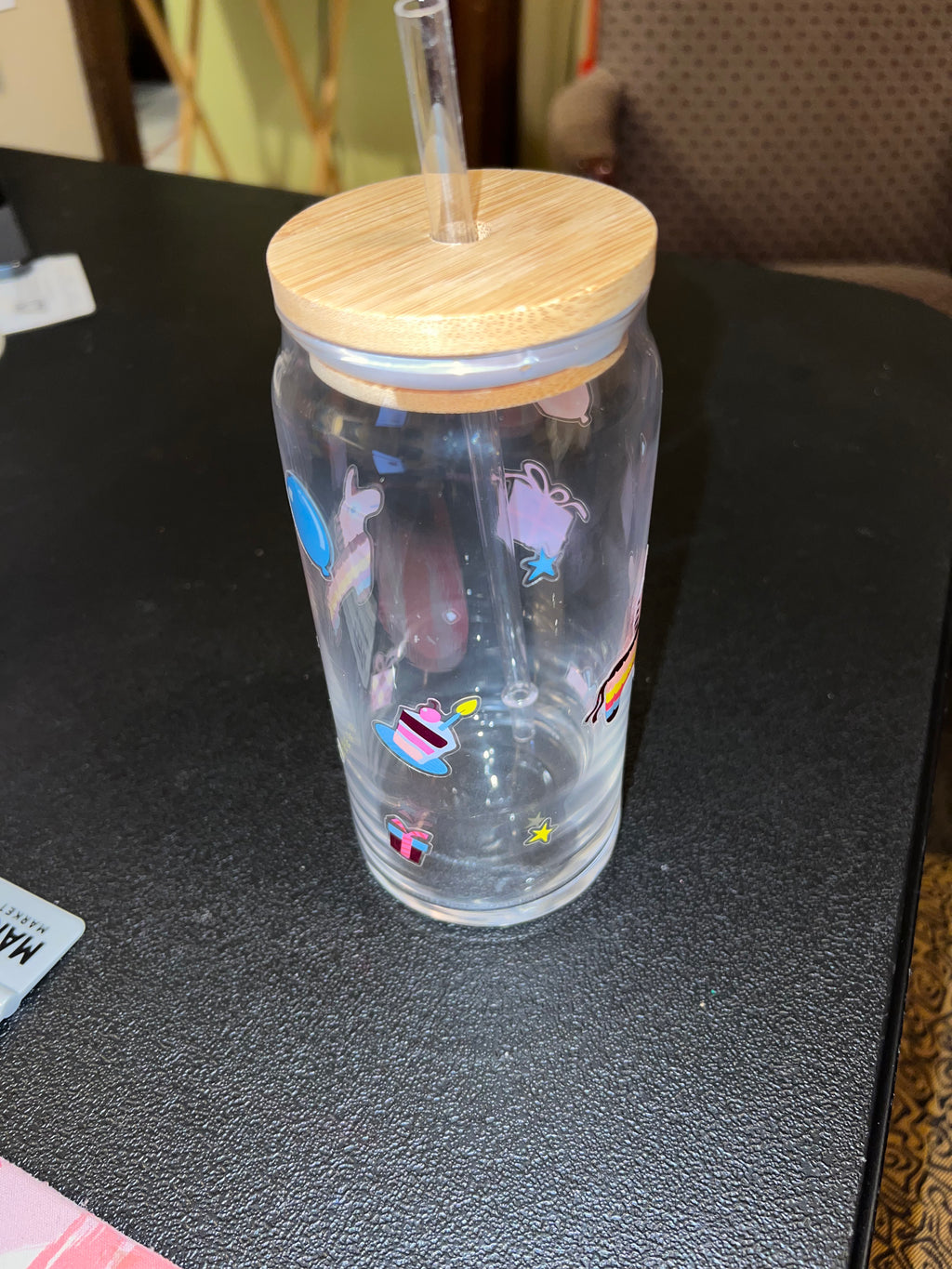 Aesthetic Glass Tumbler with Bamboo Lid